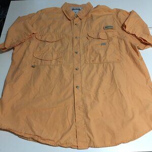 Columbia PFG Mens Large Orange Short Sleeve Fishing Shirt Vented